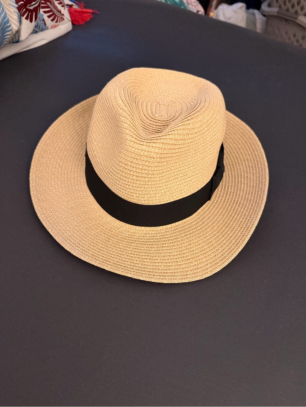 Women’s Straw Fedora Hat with Black Band - Beige